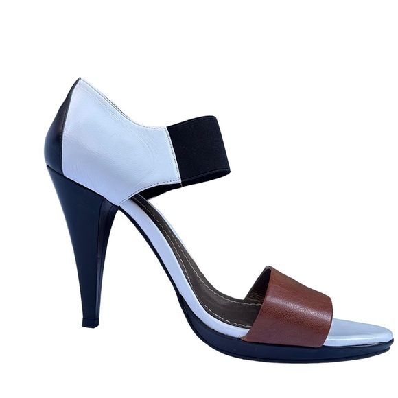 Heeled Sandal Claire Flowers Lizzy Leather White Black Brown Size 10 New Neutral - Picture 7 of 17